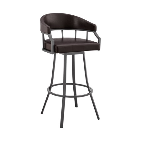 Armen Living Valerie 30" Swivel Brown Faux Leather and Java Brown Metal Bar Stool LCVLBAJVCHO30